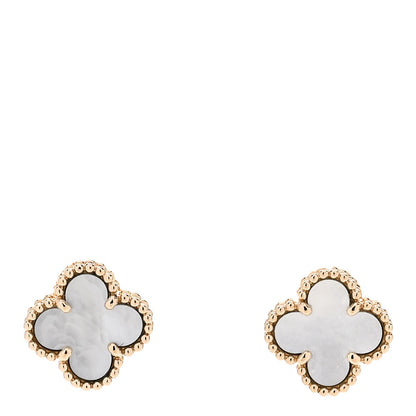 Van Cleef & Arpels 18K Yellow Gold Mother of Pearl Sweet Alhambra Earrings 1 of 5