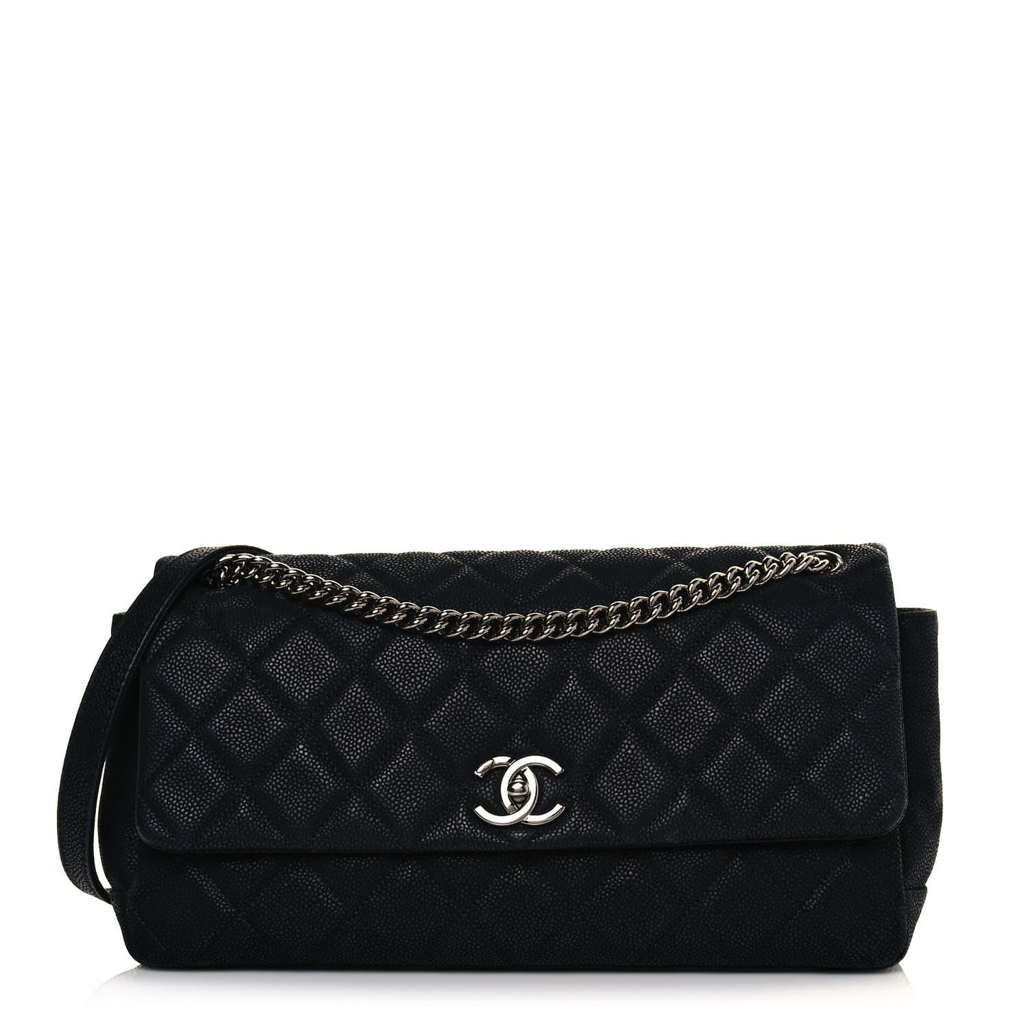 Iridescent Caviar Quilted Medium Lady Pearly Flap Black