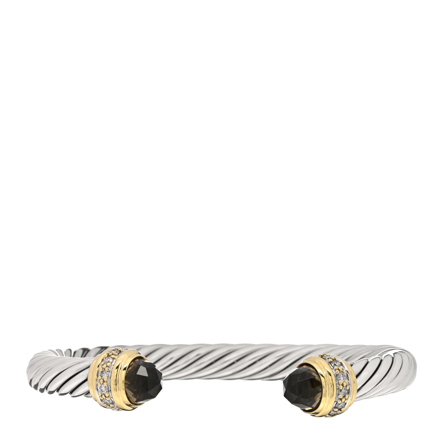 David Yurman Sterling Silver 18K Yellow Gold Diamond Smoky Quartz 7mm Cable Classics Bracelet 1 of 4