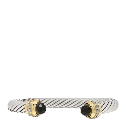 David Yurman Sterling Silver 18K Yellow Gold Diamond Smoky Quartz 7mm Cable Classics Bracelet 1 of 4