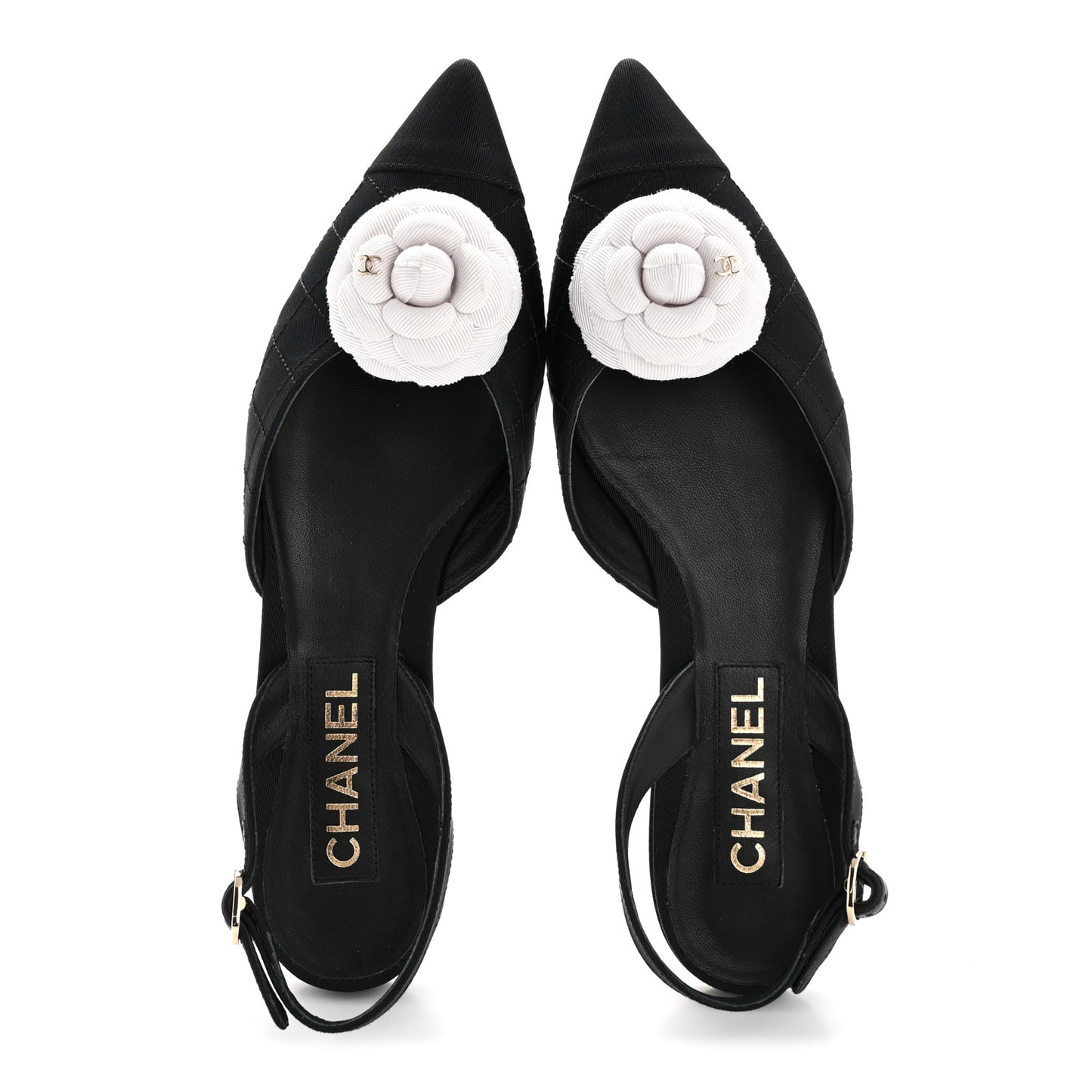 Grosgrain Camellia Slingback Flats 39.5 Black White