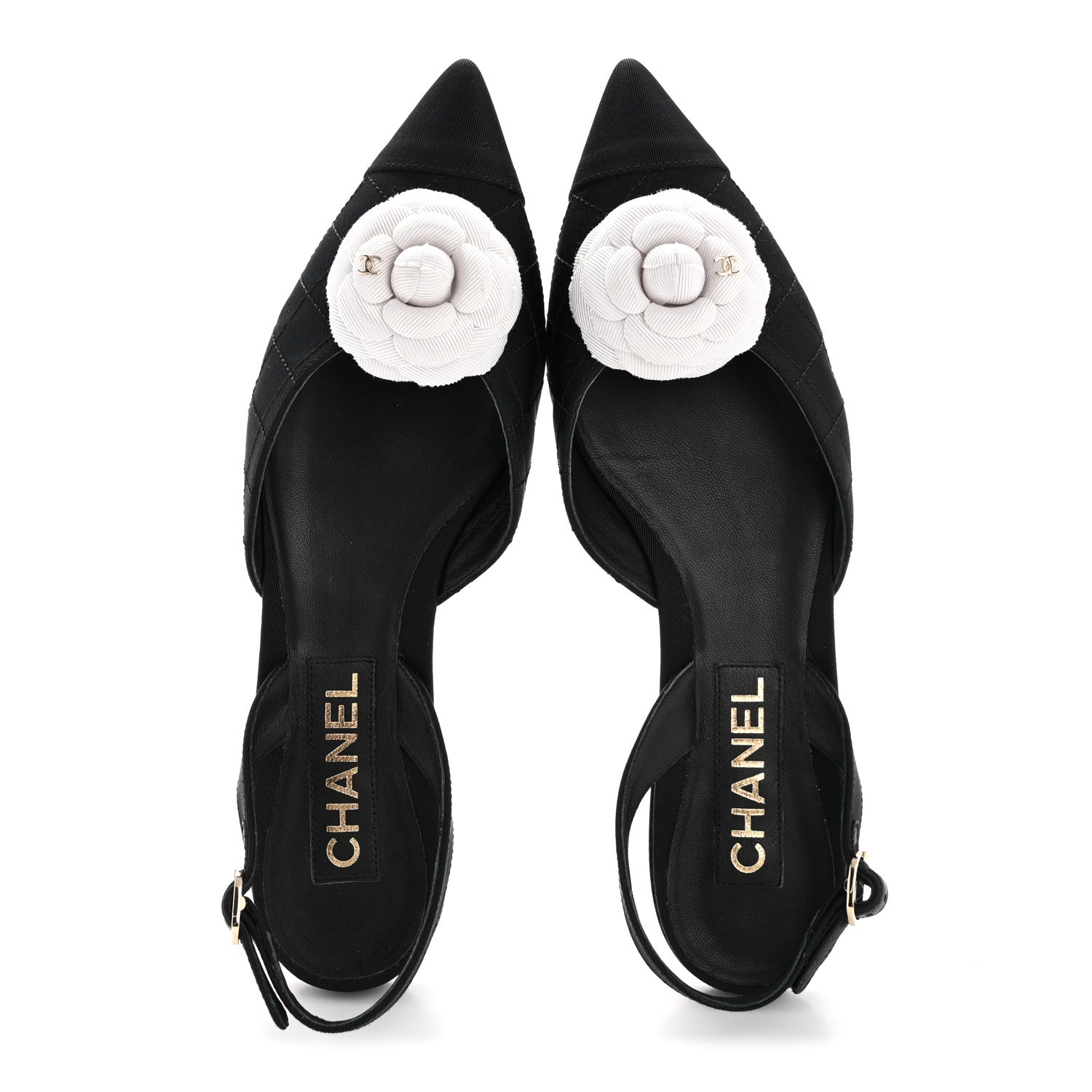 Chanel Grosgrain Camellia Slingback Flats 39.5 Black White 5 of 36