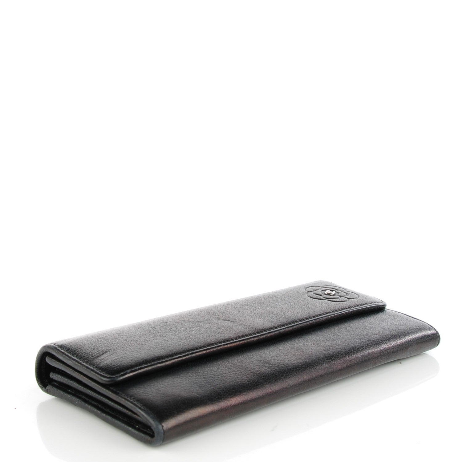 Chanel Goatskin Camellia Embossed Flap Wallet Black 4 of 8