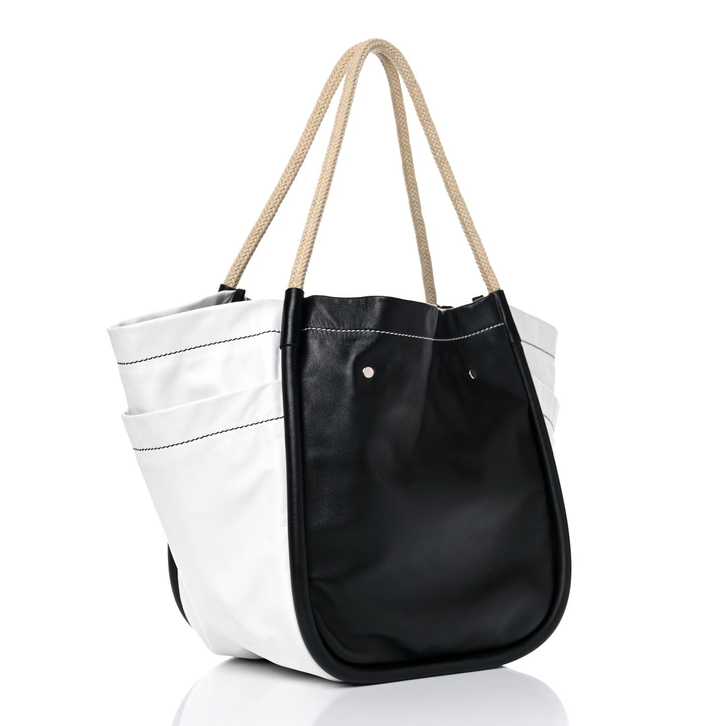 Nappa Colorblock Side Pockets Tote Black White