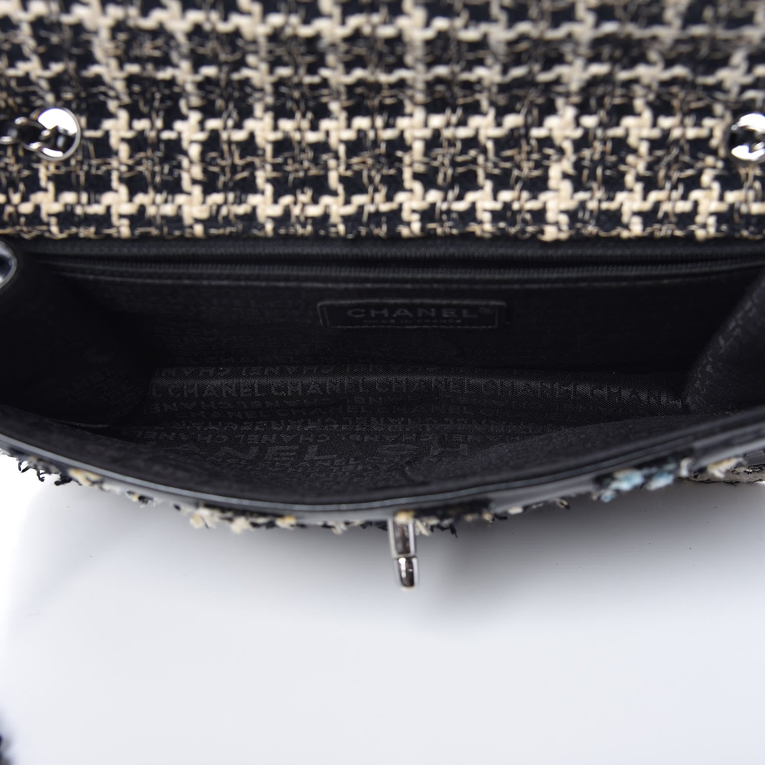 Chanel Tweed Vinyl Woven Medium Single Flap Black White 7 of 19
