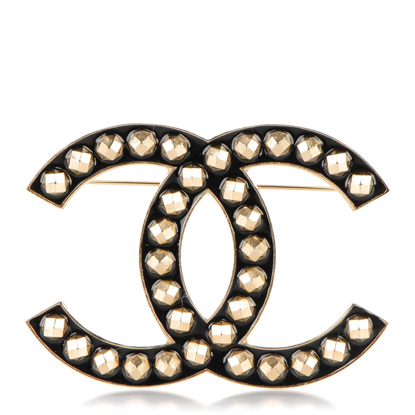 Enamel Studded CC Brooch Black Gold