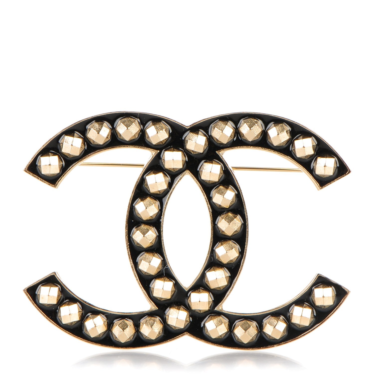Chanel Enamel Studded CC Brooch Black Gold 1 of 4