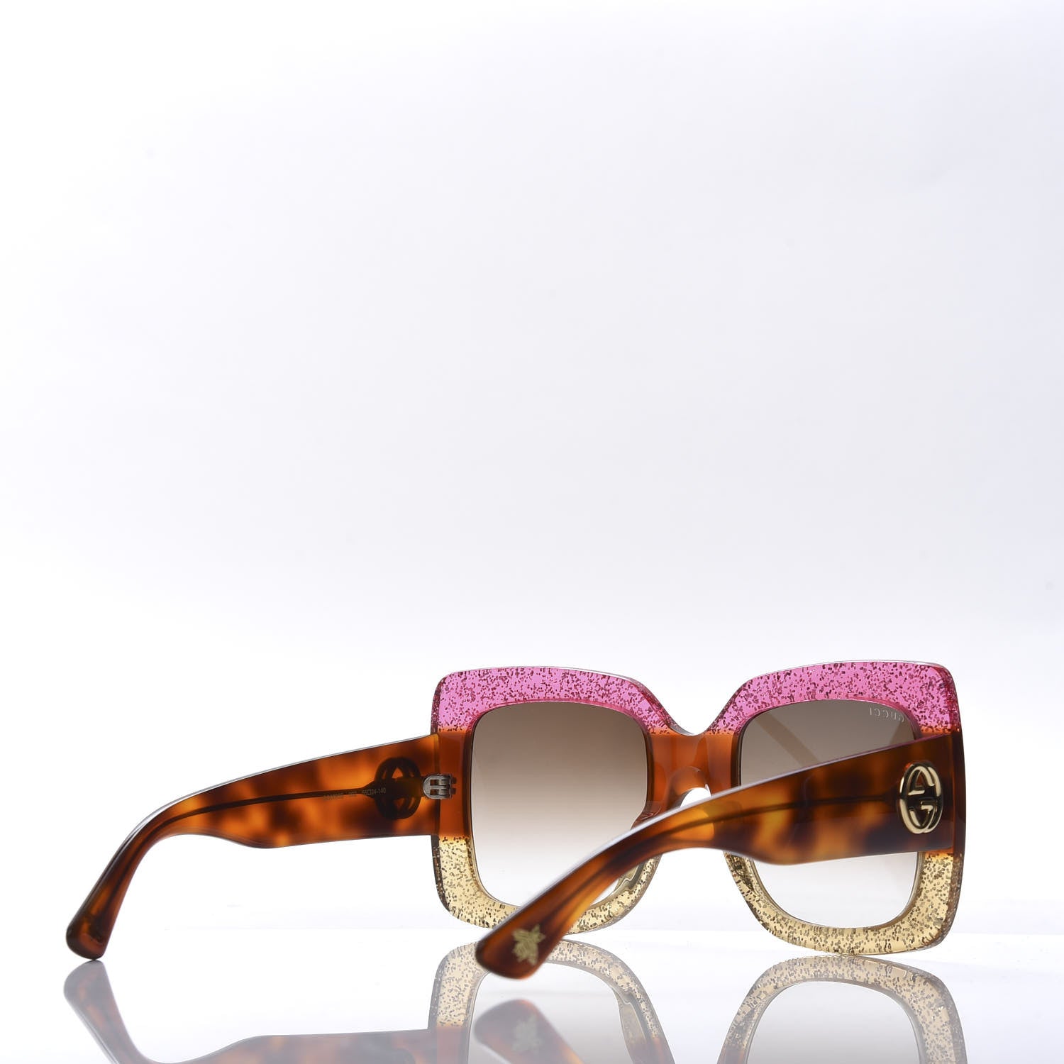 Gucci Acetate Square Frame Sunglasses GG0083S Glitter Pink Multi 6 of 8