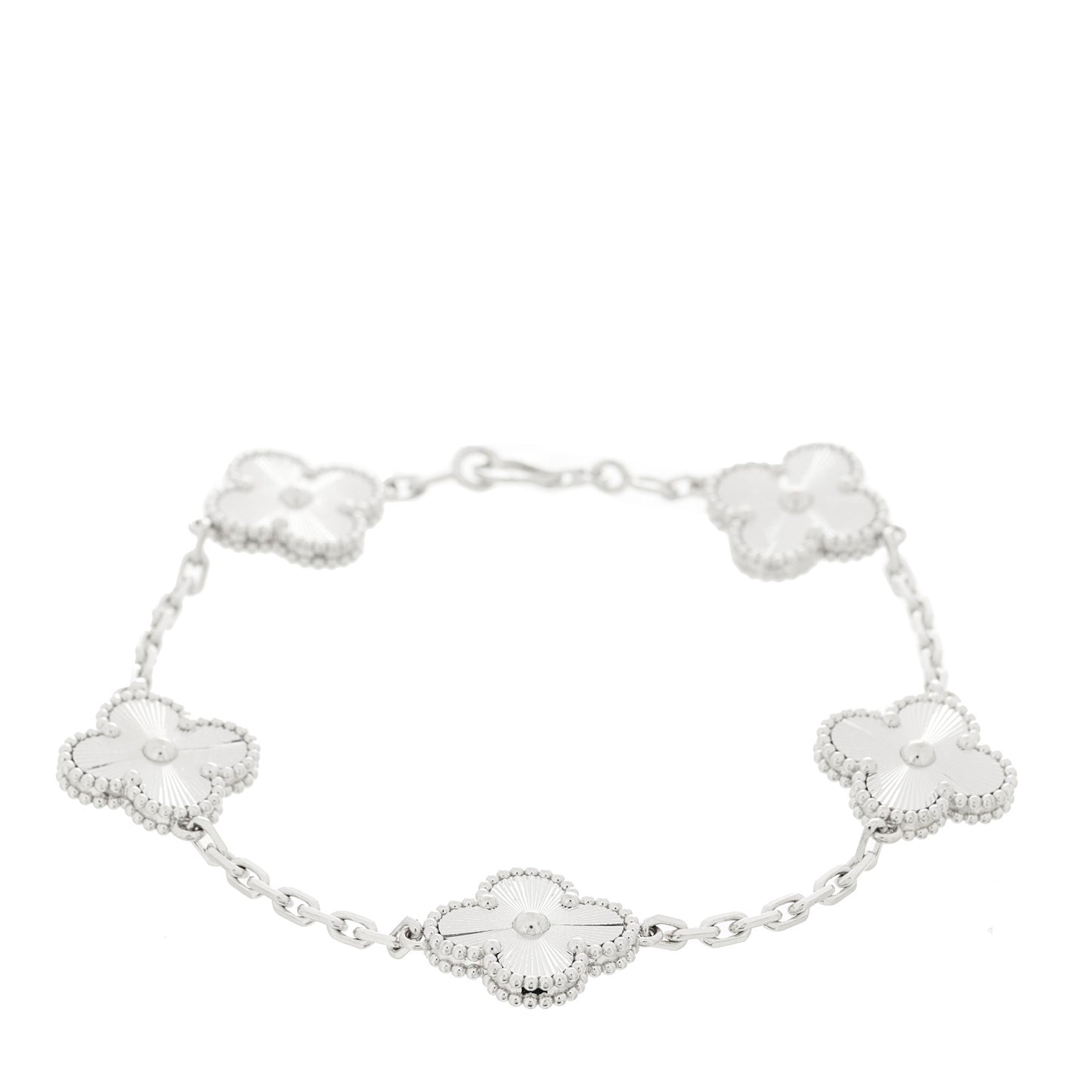 18K White Gold 5 Motifs Guilloche Vintage Alhambra Bracelet