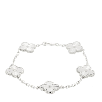 Van Cleef & Arpels 18K White Gold 5 Motifs Guilloche Vintage Alhambra Bracelet 1 of 5
