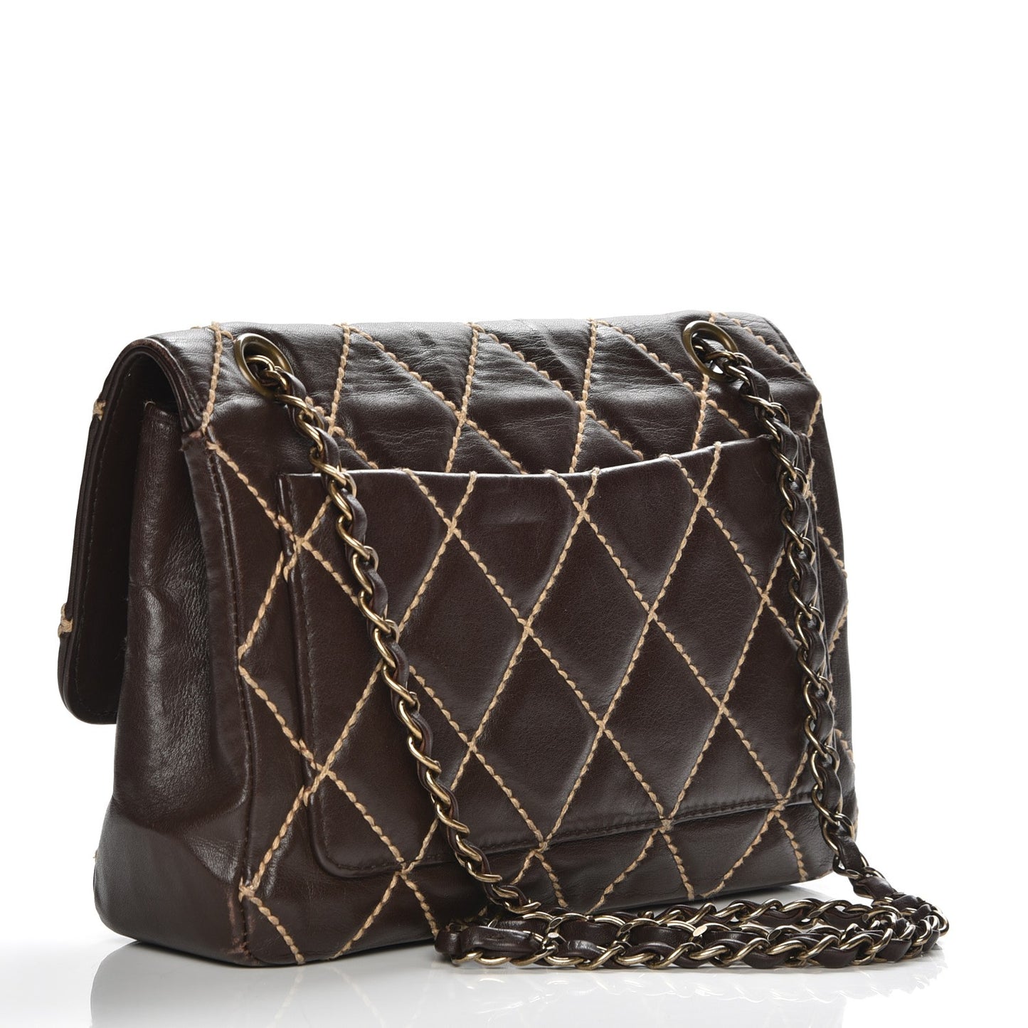 Calfskin Quilted Wild Stitch Medium Flap Brown