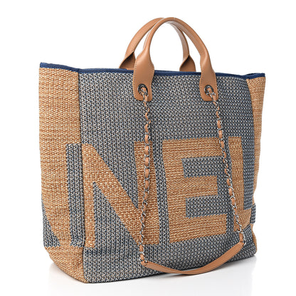 Chanel Mixed Fibers Large Shopping Bag Blue Beige 2 of 9