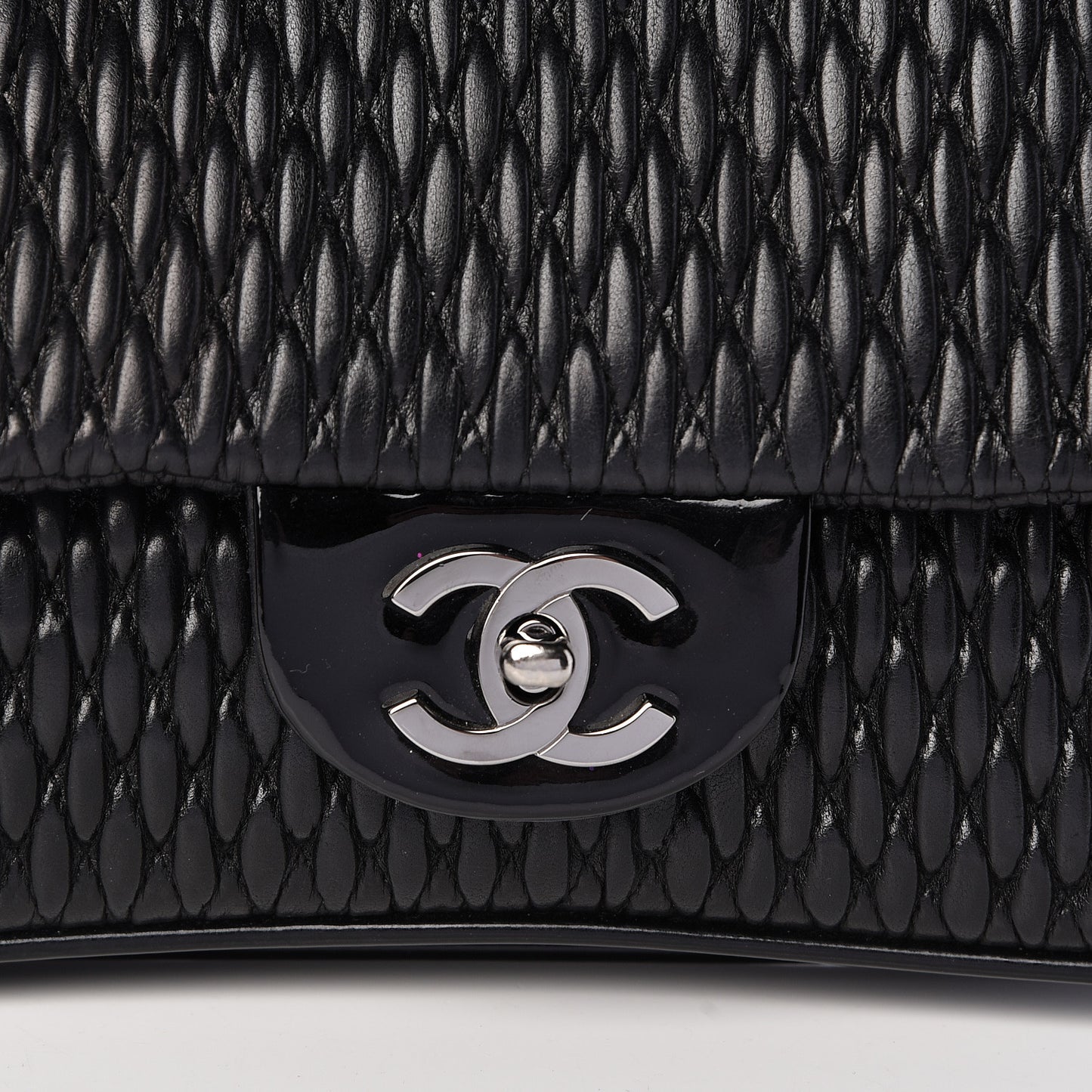 Vinyl Lambskin Quilted Shoulder Flap Black
