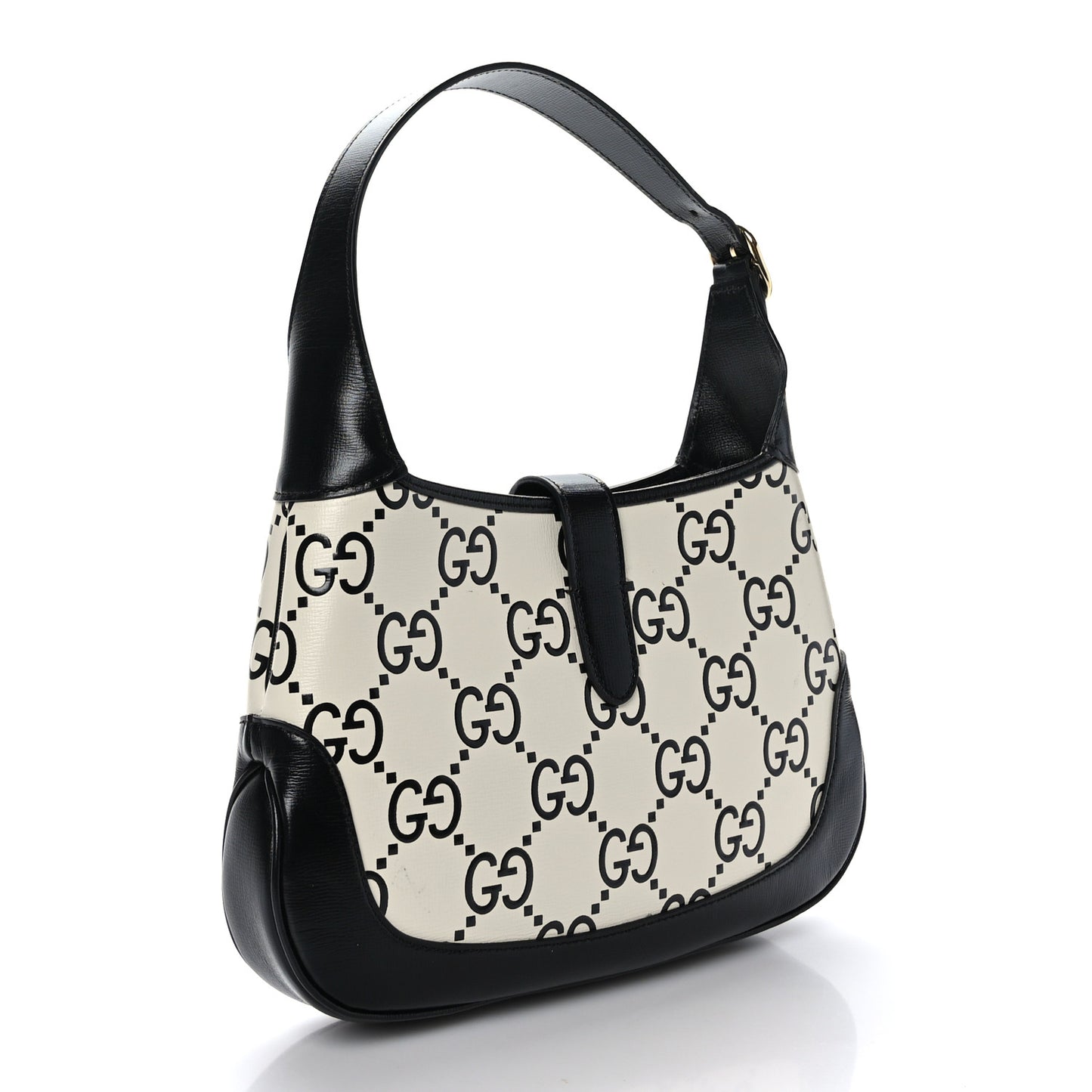 Azalea Calfskin GG Monogram Bi-Color Debossed Small Jackie 1961 Hobo Mystic White Black