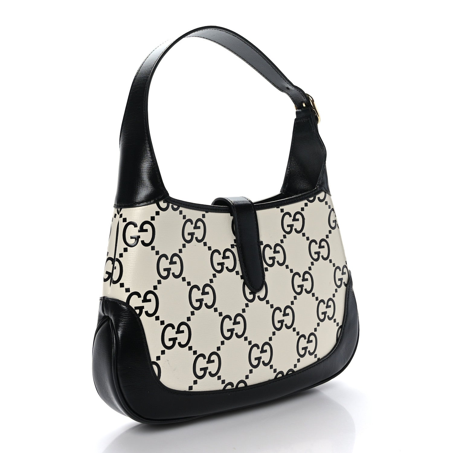 Gucci Azalea Calfskin GG Monogram Bi-Color Debossed Small Jackie 1961 Hobo Mystic White Black 3 of 9