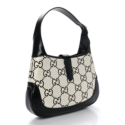 Gucci Azalea Calfskin GG Monogram Bi-Color Debossed Small Jackie 1961 Hobo Mystic White Black 3 of 9