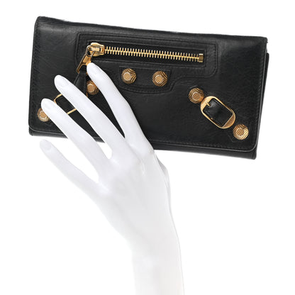 Balenciaga Agneau Giant 12 Gold Hardware Money Wallet Black 2 of 9