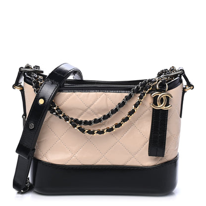 Chanel Aged Calfskin Quilted Small Gabrielle Hobo Beige Black 1 of 4