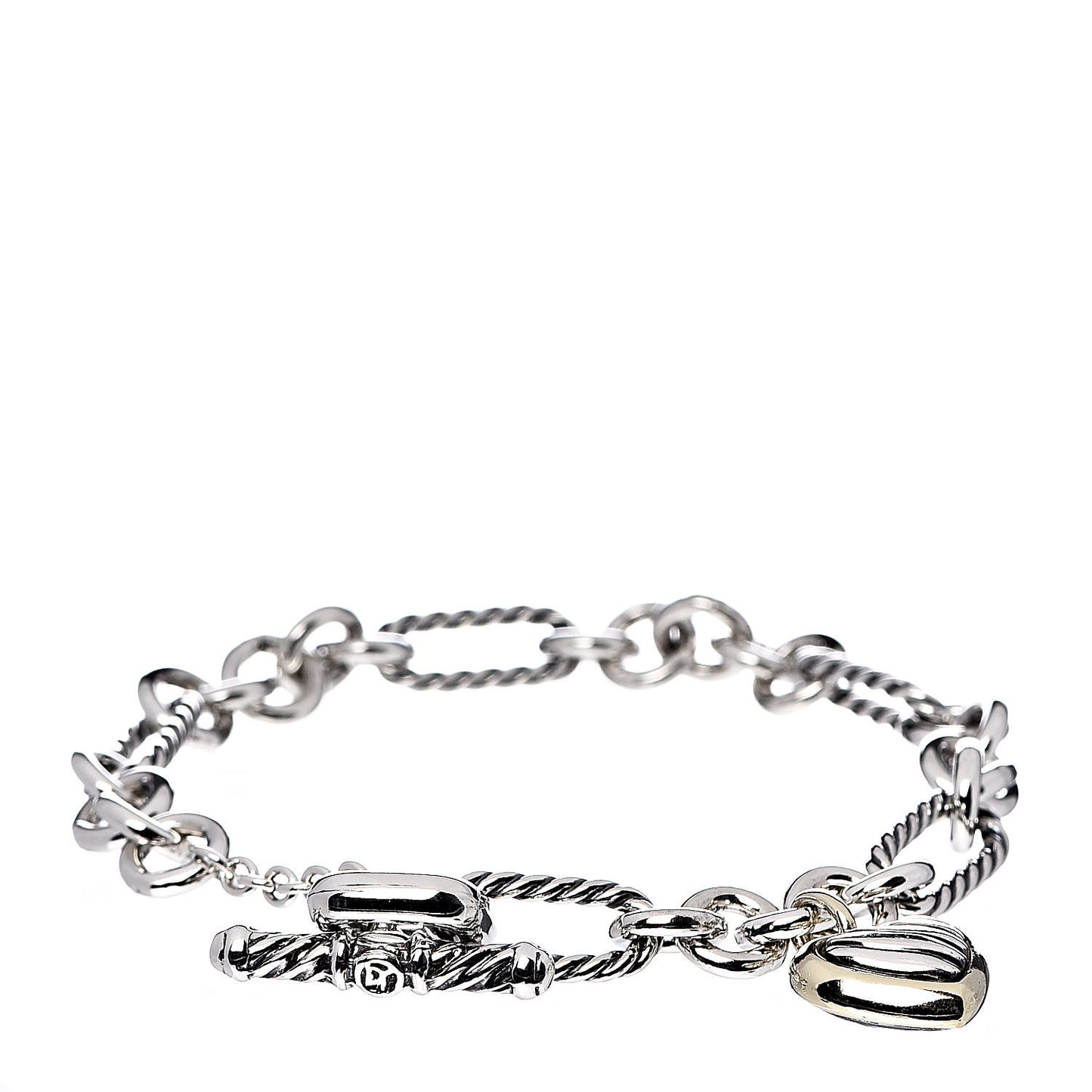 Sterling Silver 18K Yellow Gold Cable Heart Charm Bracelet