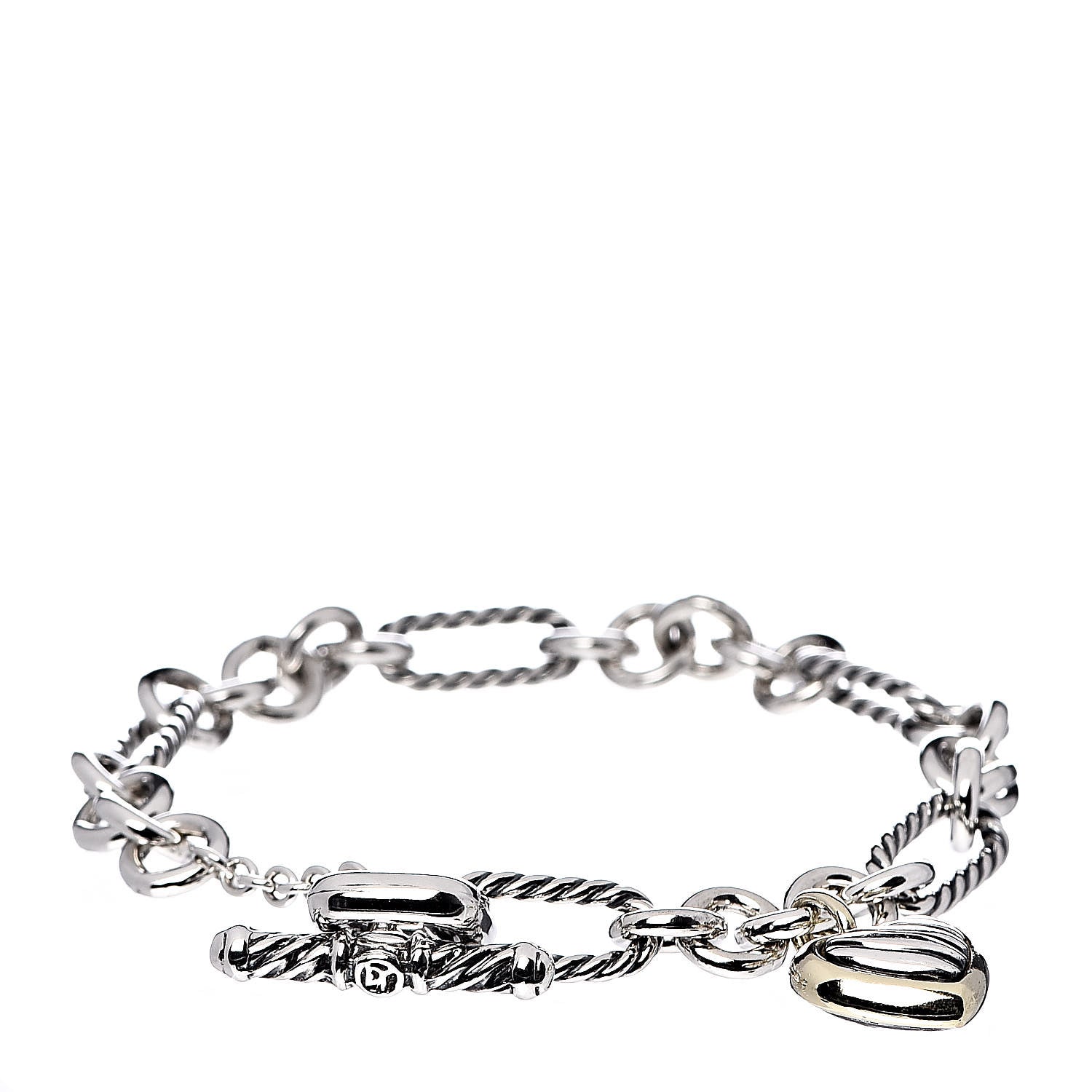 David Yurman Sterling Silver 18K Yellow Gold Cable Heart Charm Bracelet 3 of 5
