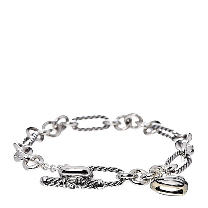 David Yurman Sterling Silver 18K Yellow Gold Cable Heart Charm Bracelet 3 of 5