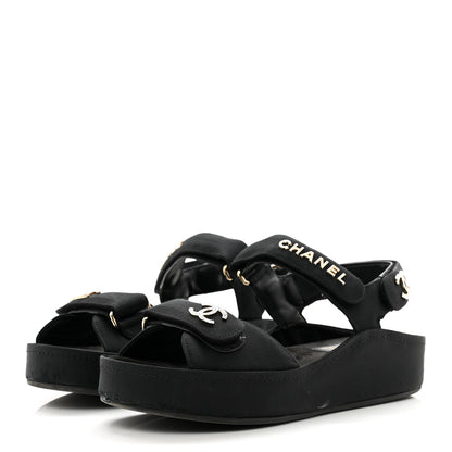 Chanel Grosgrain Crystal Logo Platform Sandals 38 Black 3 of 10