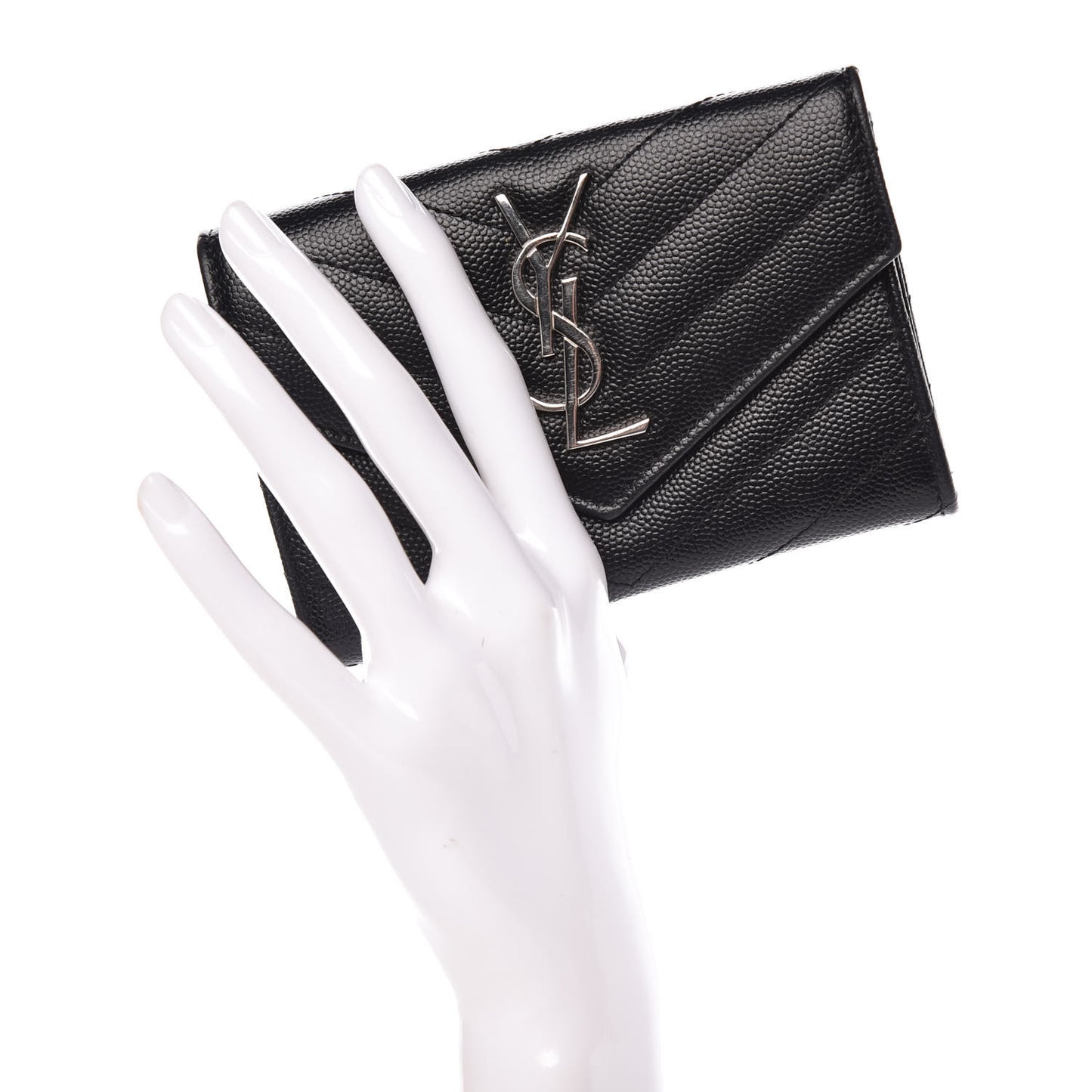 Grain De Poudre Matelasse Chevron Small Monogram Envelope Wallet Black