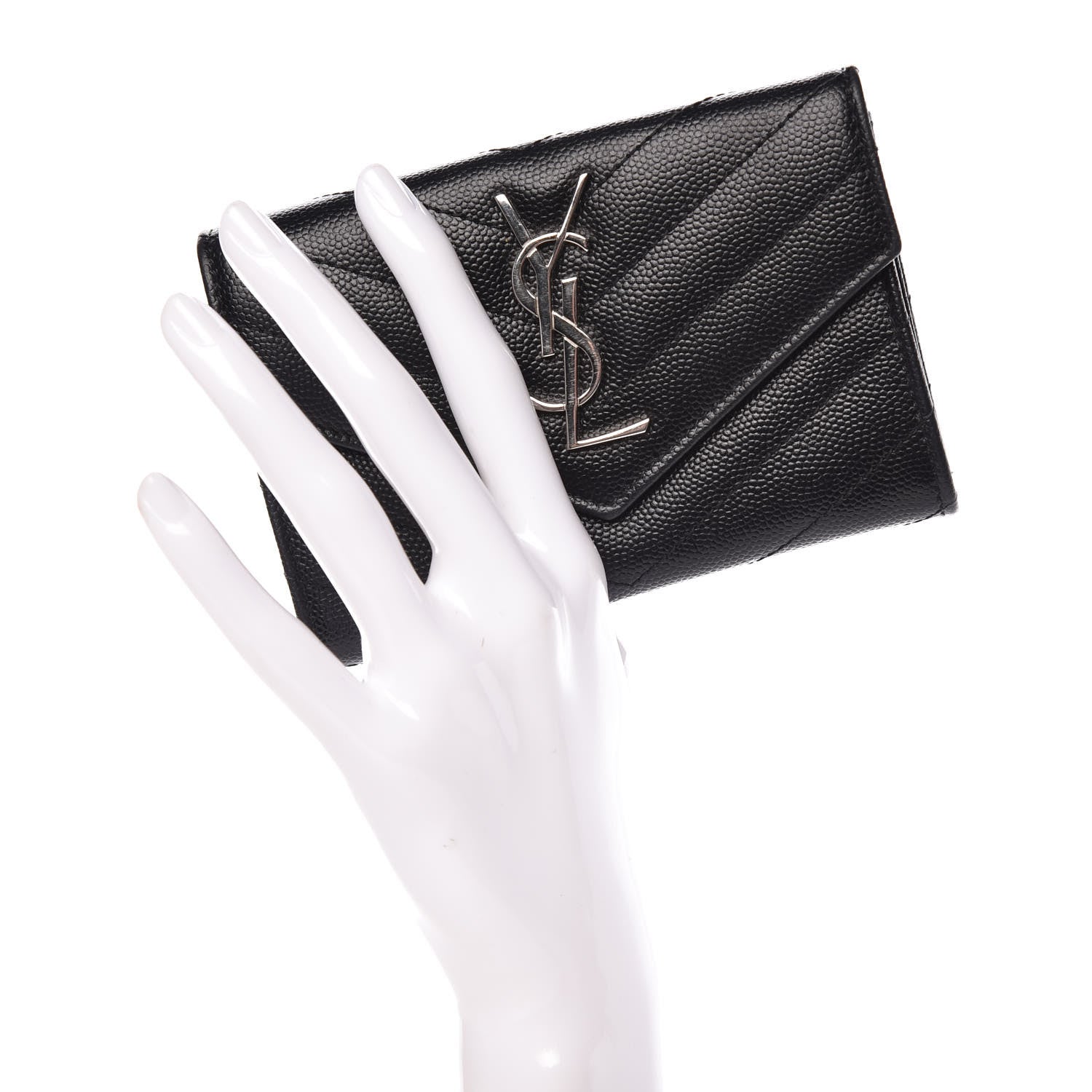 Saint Laurent Grain De Poudre Matelasse Chevron Small Monogram Envelope Wallet Black 2 of 16
