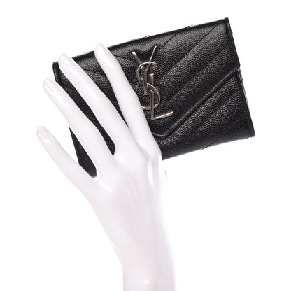 Saint Laurent Grain De Poudre Matelasse Chevron Small Monogram Envelope Wallet Black 2 of 16