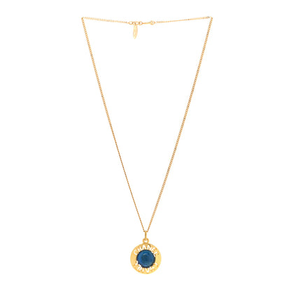 Chanel Metal Gripoix Poured Glass Pendant Necklace Gold Blue 3 of 8
