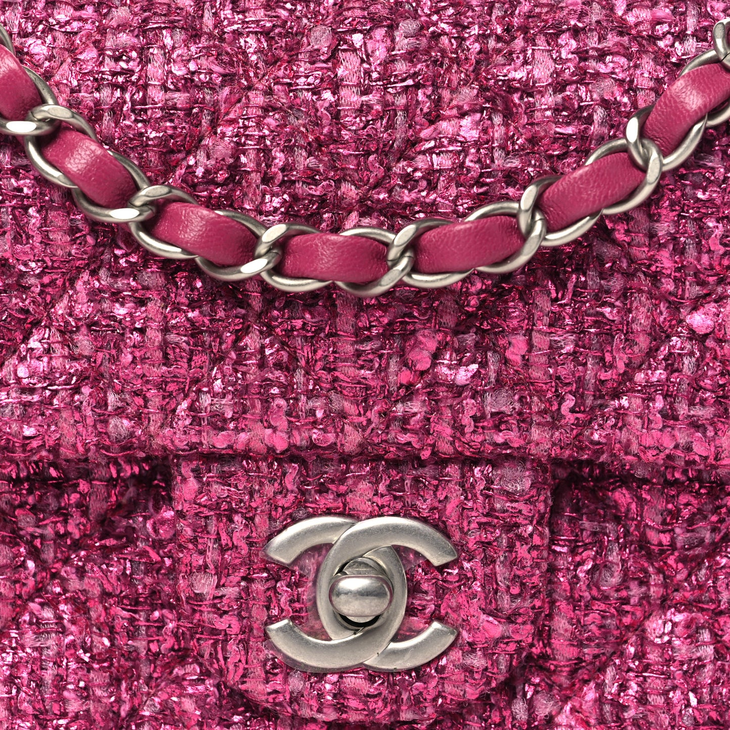 Metallic Tweed Quilted Mini Rectangular Flap Pink