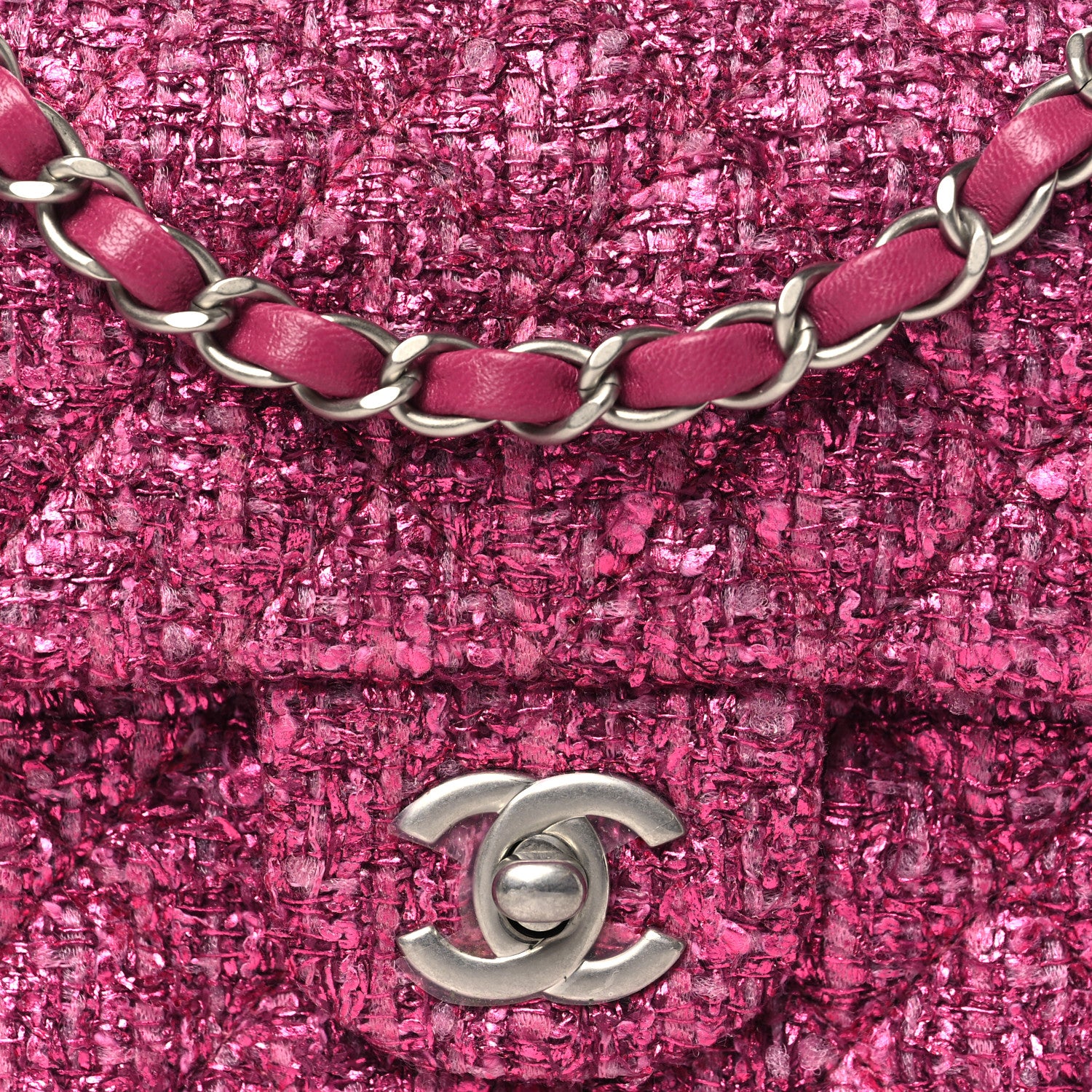 Chanel Metallic Tweed Quilted Mini Rectangular Flap Pink 9 of 12