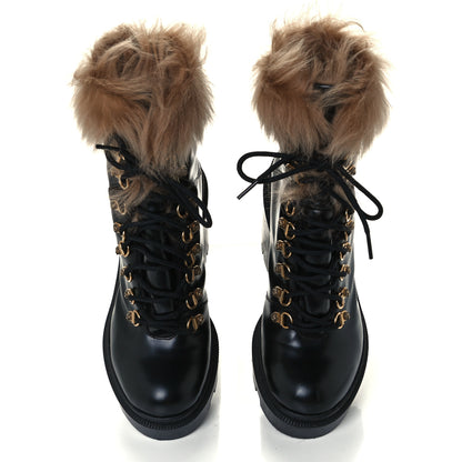 Gucci Magnum Calfskin Fur Pearl Lace Up Combat Ankle Boots 37 Black Naturale 5 of 9