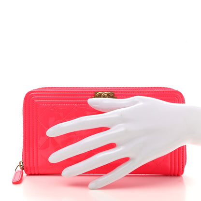 Chanel Patent Quilted Boy Zip Around Wallet Pink 2 of 8