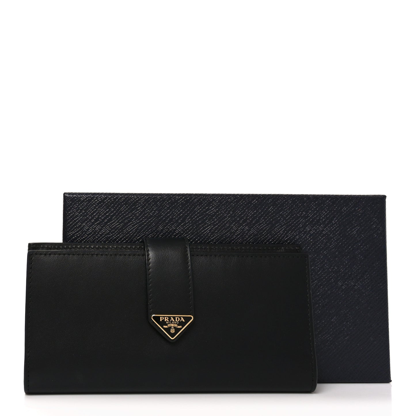 Saffiano Calfskin Large Triangle Continental Wallet Black