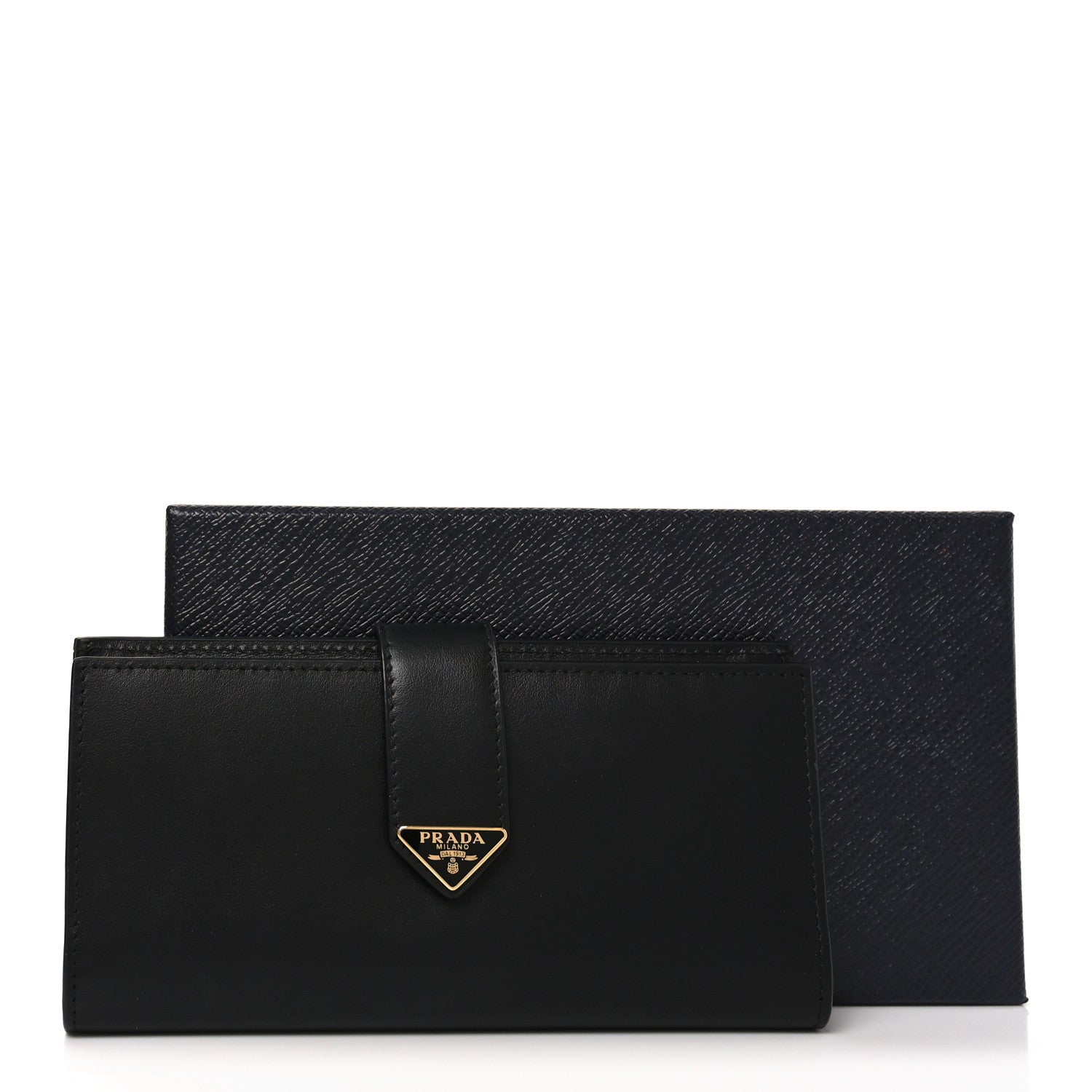 Prada Saffiano Calfskin Large Triangle Continental Wallet Black 7 of 7