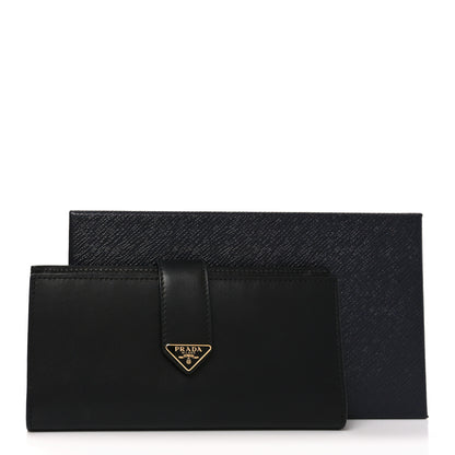 Prada Saffiano Calfskin Large Triangle Continental Wallet Black 7 of 7