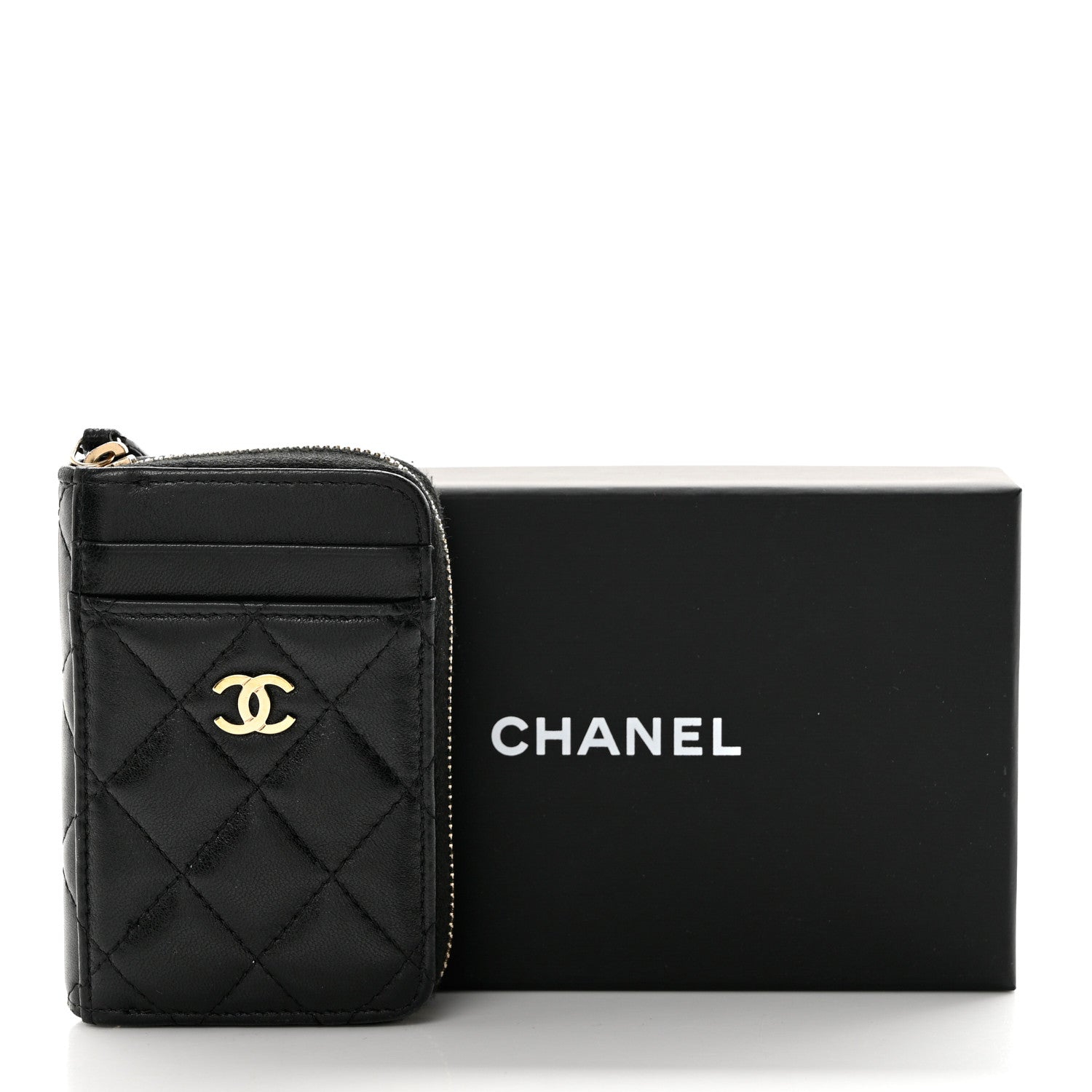 Chanel Lambskin Quilted Zip Card Holder Black 12 of 12