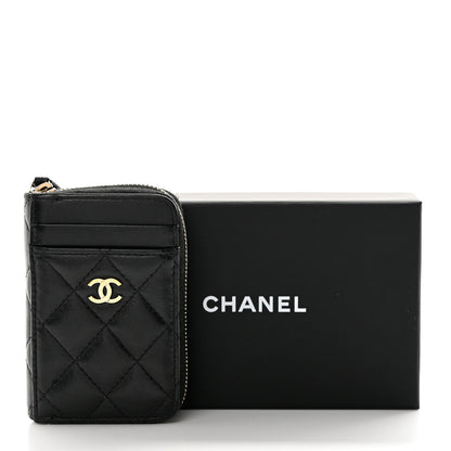 Chanel Lambskin Quilted Zip Card Holder Black 12 of 12