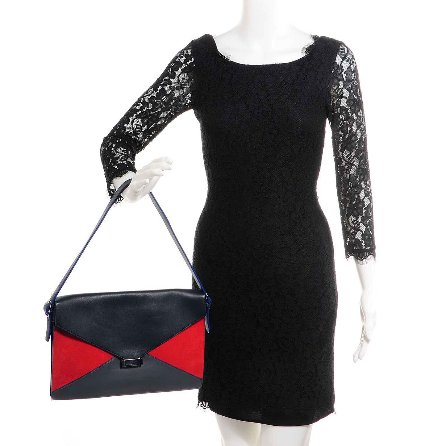 Calfskin Suede Tri-Color Diamond Clutch Red