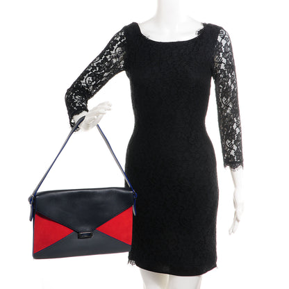 Celine Calfskin Suede Tri-Color Diamond Clutch Red 2 of 11