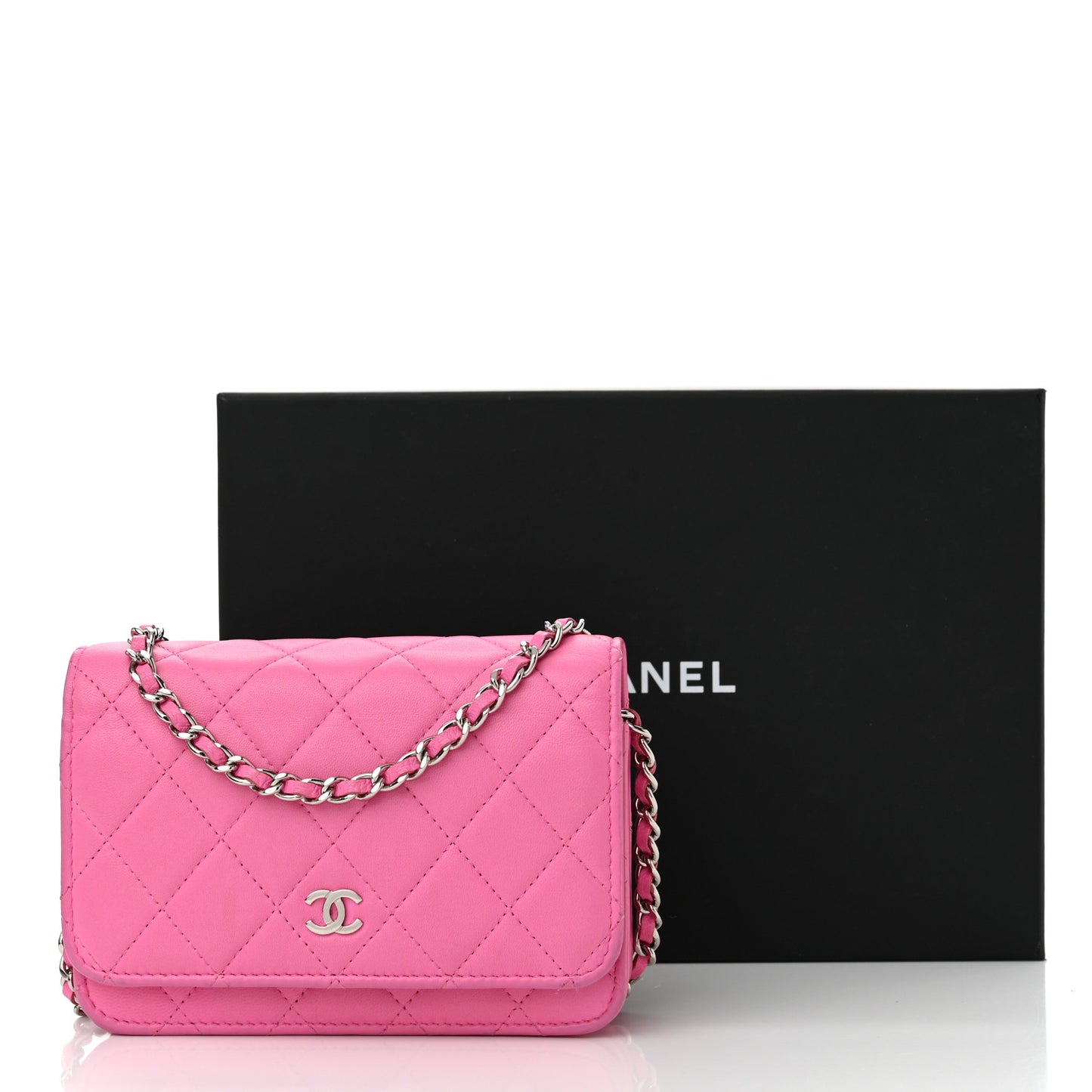 Lambskin Quilted Mini Wallet On Chain WOC Pink