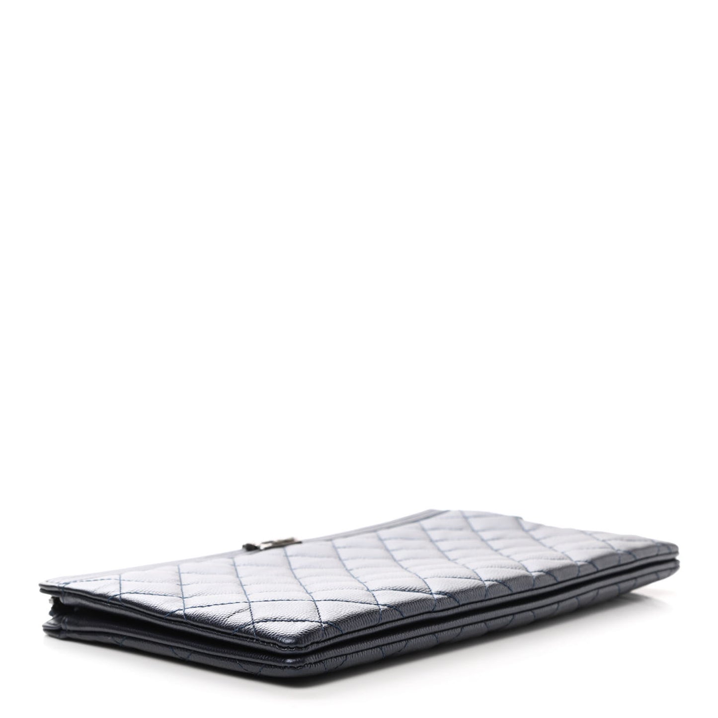 Metallic Caviar Quilted Small Zipped Boy Pouch Navy