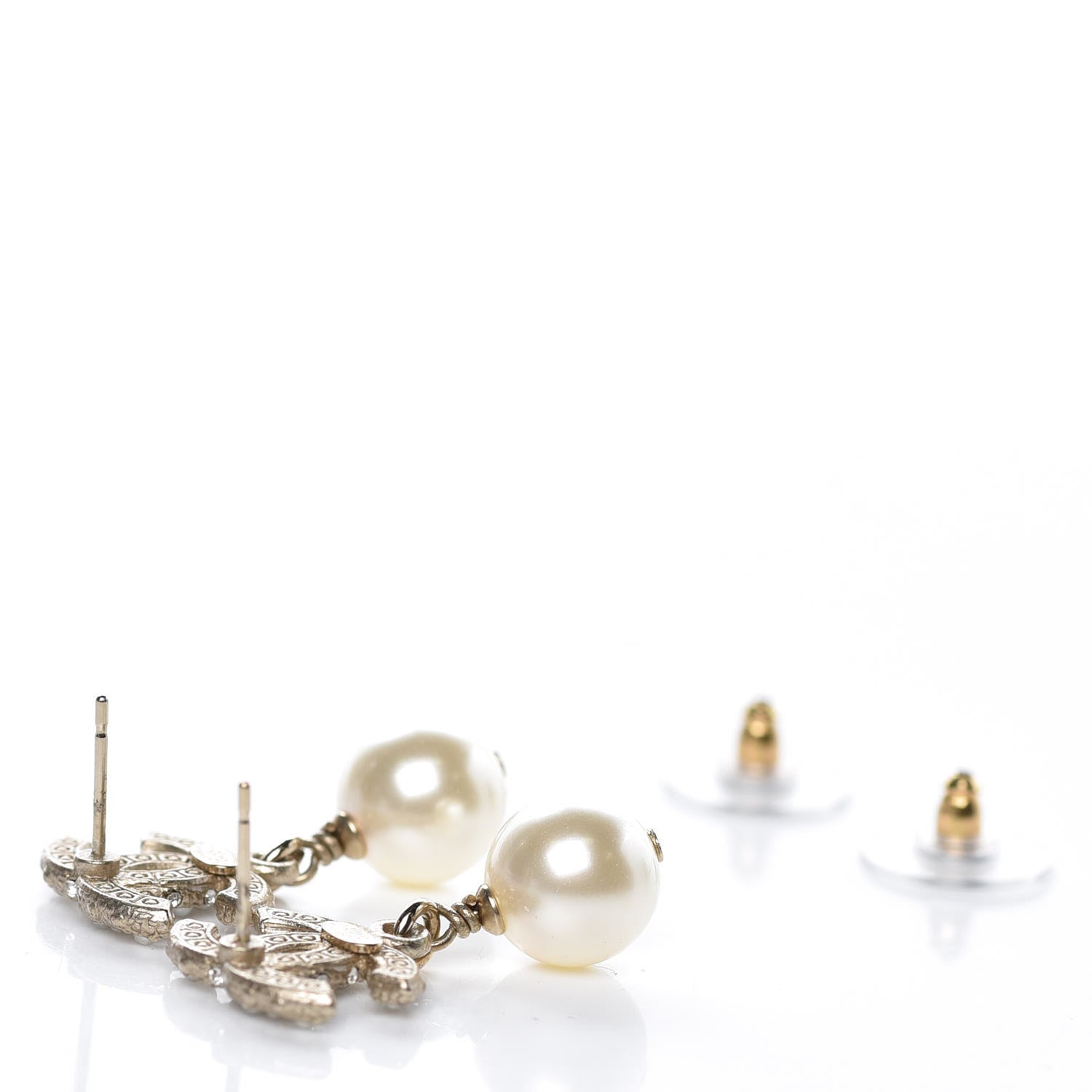 Chanel Pearl Crystal CC Drop Earrings Gold 4 of 5