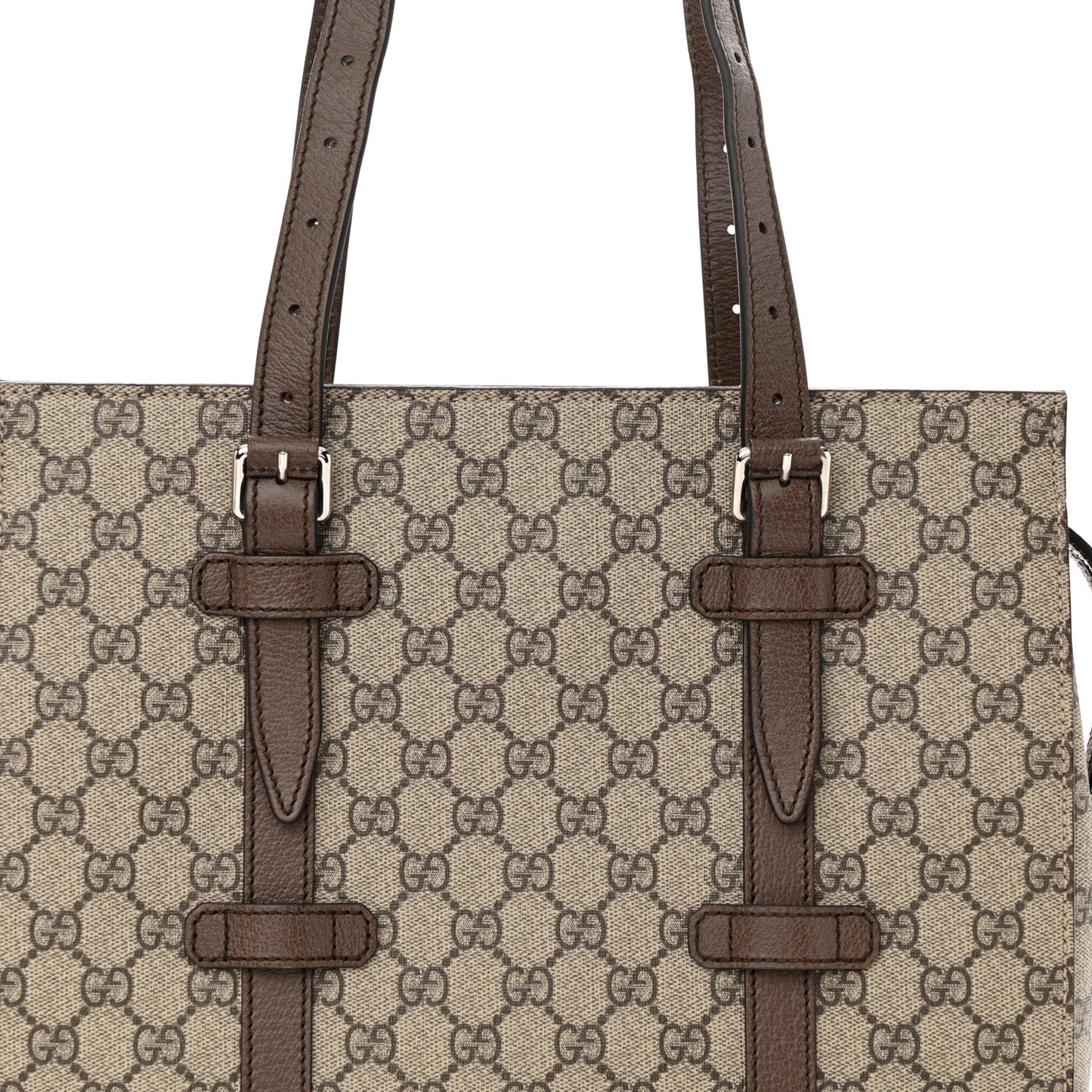 GG Supreme Monogram Textured Dollar Calfskin Medium Detail Tote Beige Ebony New Acero