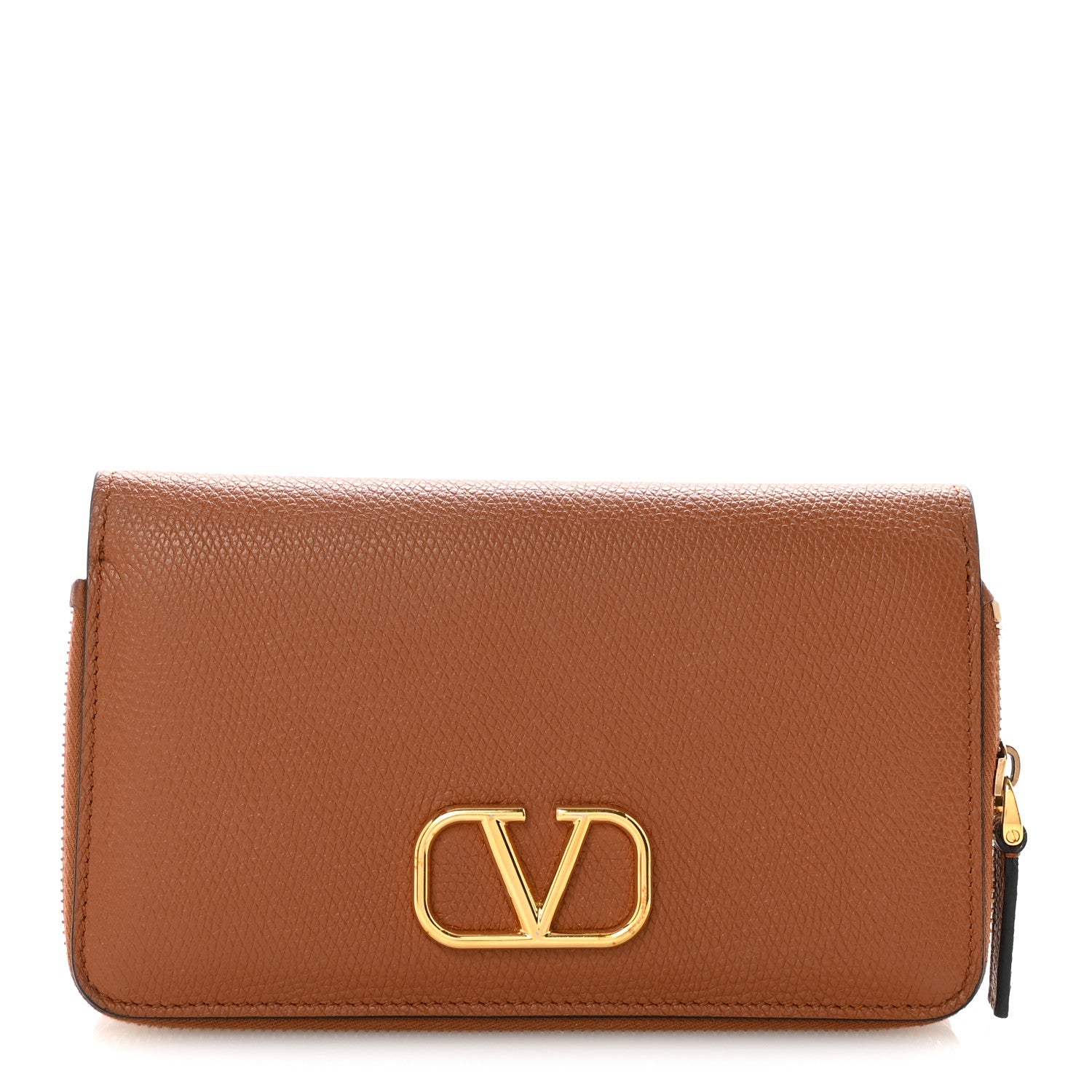 Valentino Garavani Grained Calfskin Vlogo Zip Around Wallet Saddle
