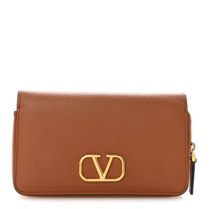 Valentino Garavani Grained Calfskin Vlogo Zip Around Wallet Saddle Brown 1 of 7