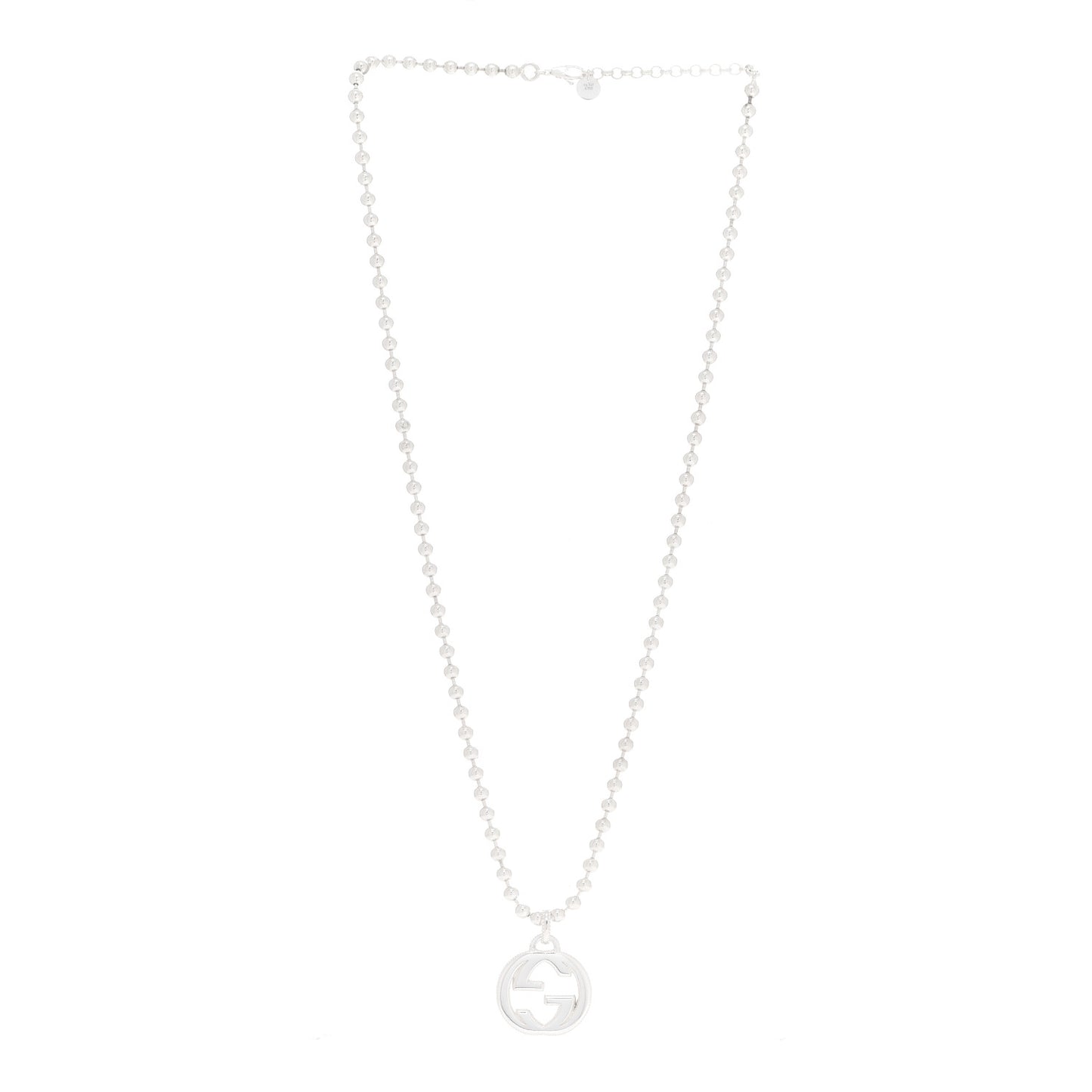 Sterling Silver Interlocking GG Pendant Beaded Necklace