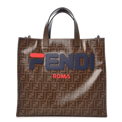 Fendi X FILA Glazed Fabric FF 1974 Mania Shopping Tote Bag Mogano Panna Blueberry 1 of 7