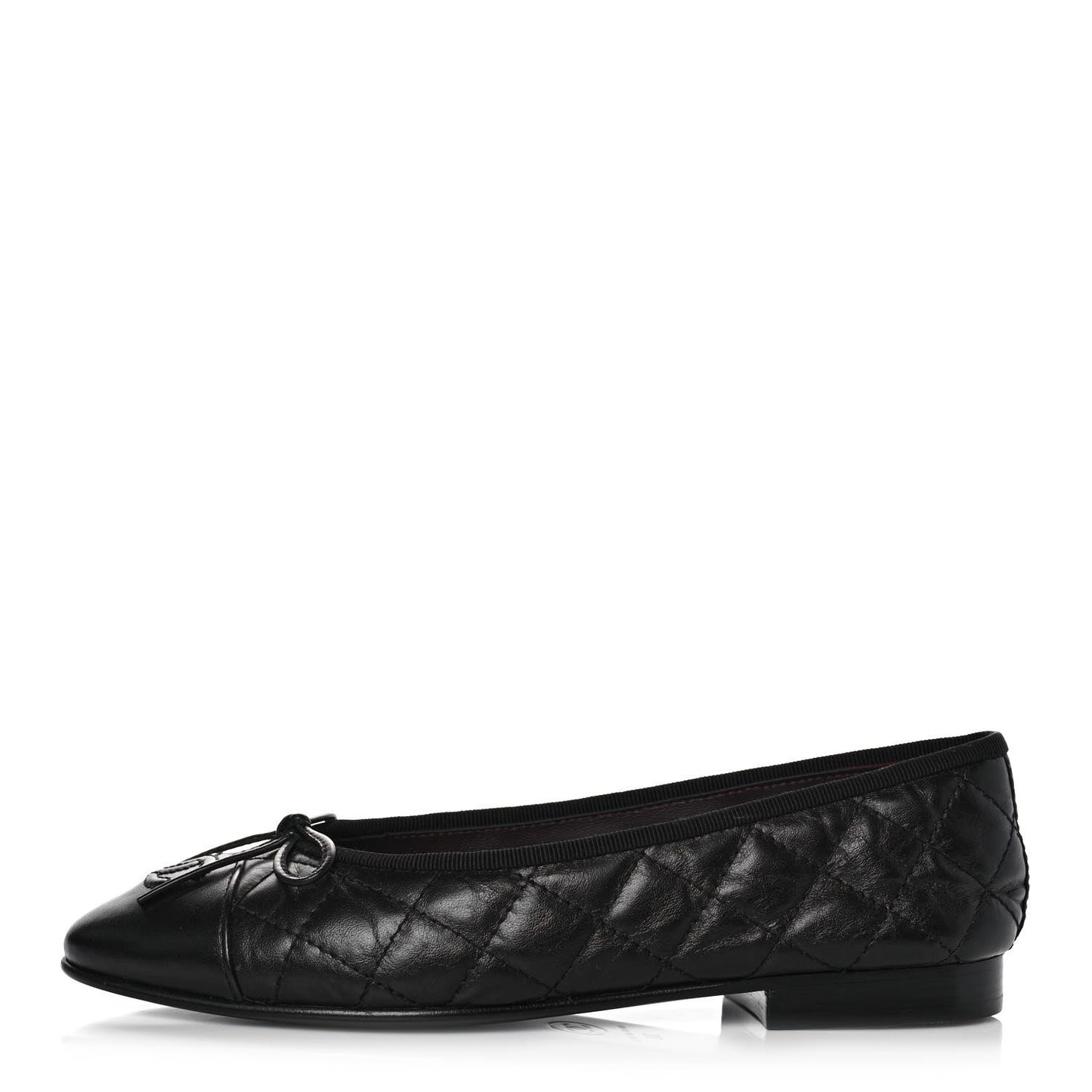 Aged Calfskin Quilted CC Cap Toe Ballerina Flats 36 Black